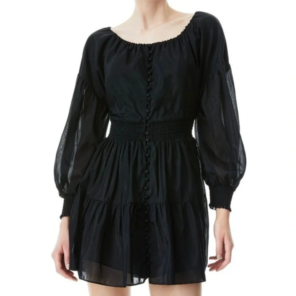 Alice + Olivia Kiara Button Front Dress in Black 6 - Picture 3 of 12